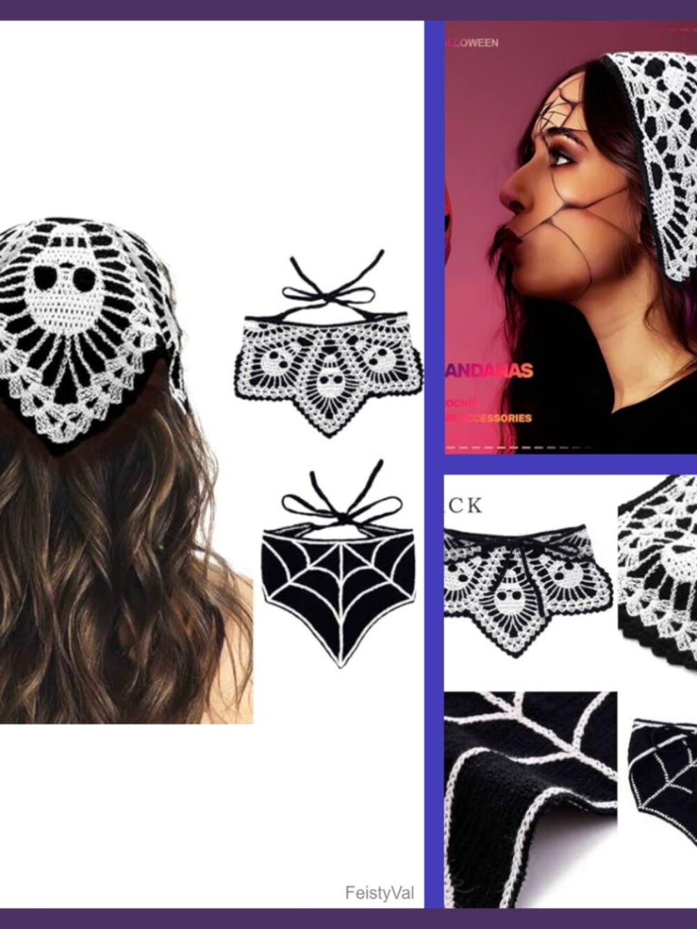 Skull Crochet Headbands Gothic Web Bandanas Hair Accessories Women 2Pcs
